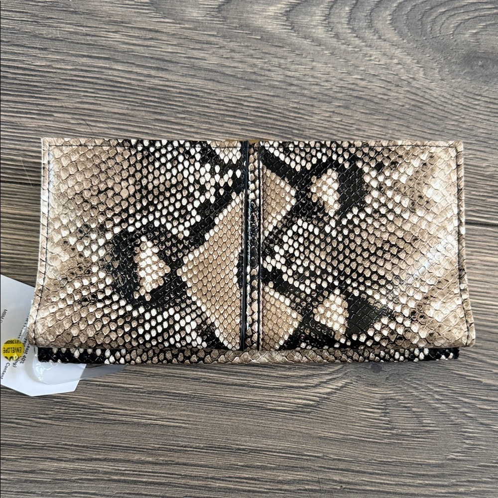 Time and Tru Snake-Print Foldover Clutch in Beige and Black